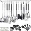 Berglander Kitchen Utensils Set 38 Pieces, Stainless Steel Cooking Utensils Set, Kitchen Gadgets Cookware, Kitchen Tool Set with Utensil Holder Rack And Hooks For Hanging Dishwasher Safe