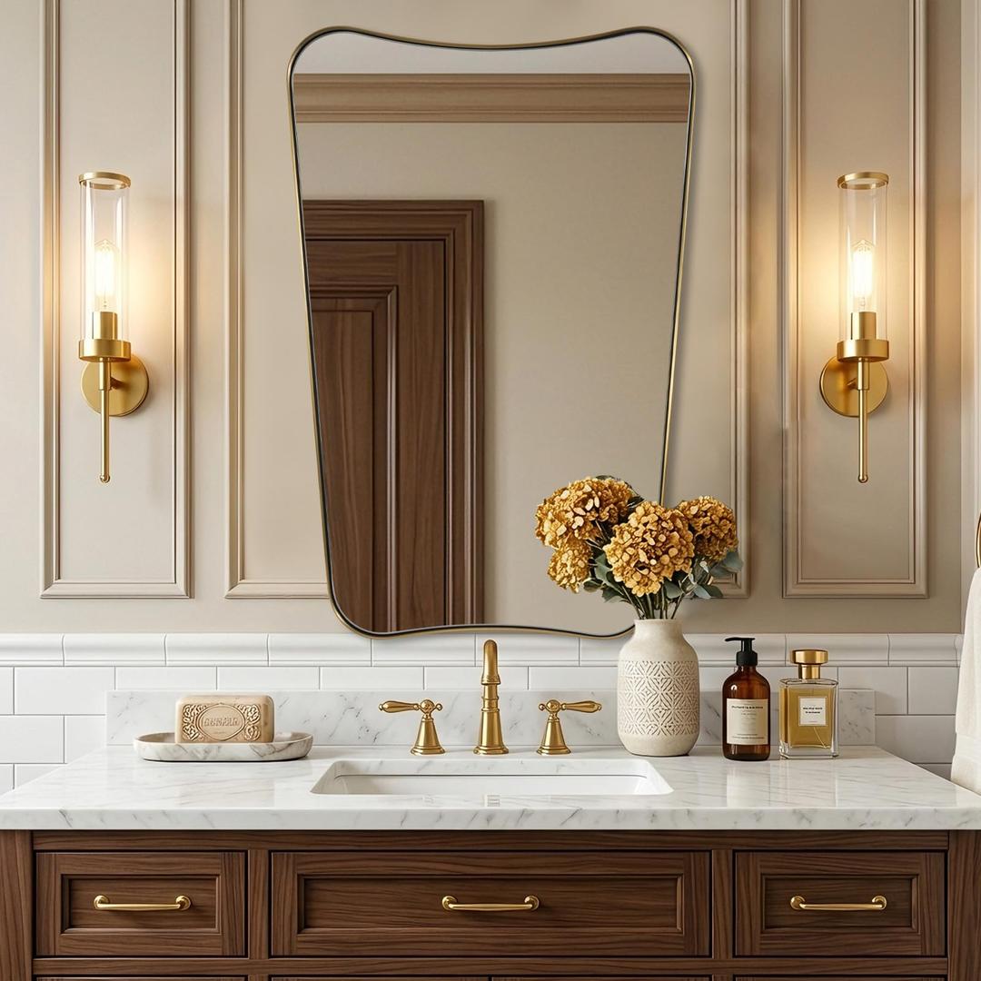 ANDY STAR Irregular 24"x30" Brushed Gold Bathroom Vanity Mirror