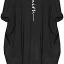 Women's Faith Oversize Baggy Long Sleeve T Shirt Causal Loose Midi Dresses with Pockets (X-Large, Black)