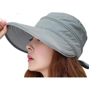 Women 2 in 1 Floppy Beach Sun Hat Golf Cap Removable Top Cover Big Brim Visor (One Size, Grey)