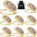 Cindeer 6 Pcs Small Compact Mirror Folding Pocket Makeup Round Hand Held Cosmetic Magnifying Compact Rhinestone Mirror with 1X/2X Magnification for Women Girls Travel (Gold)