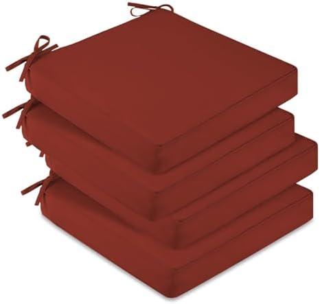 downluxe Waterproof Outdoor Chair Cushions Set of 4, 19" x 19" x 3" Patio Chair Cushion with Non-Slip Ties & Handle, Square Outdoor Cushion for Patio Furniture with Removable Cover, Orange