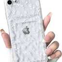 NITITOP Compatible with iPhone 7/8 / SE Case Clear with Card Holder Cute Flower Floral Leave Pattern for Women Girl Soft TPU Shock-Absorbing Wallet Case Protective Phone Cover - White