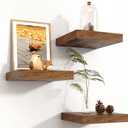 Square Floating Shelves for Wall, 8"W x 8"D x 1.2"H, 3 Pack of Small Wall Mounted Engineered Wood Shelves with Invisible Brackets for Living Room Bedroom Bathroom Kitchen Decor, Rustic Brown