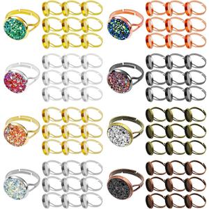80Pcs Adjustable Blank Rings for Jewelry Making, 12mm Ring Base Blank Rings Metal Flat Round Finger Ring Base Pad Adjustable Ring Blanks Bezel Trays for DIY Cabochon Rings Jewelry Findings(8 Colors)