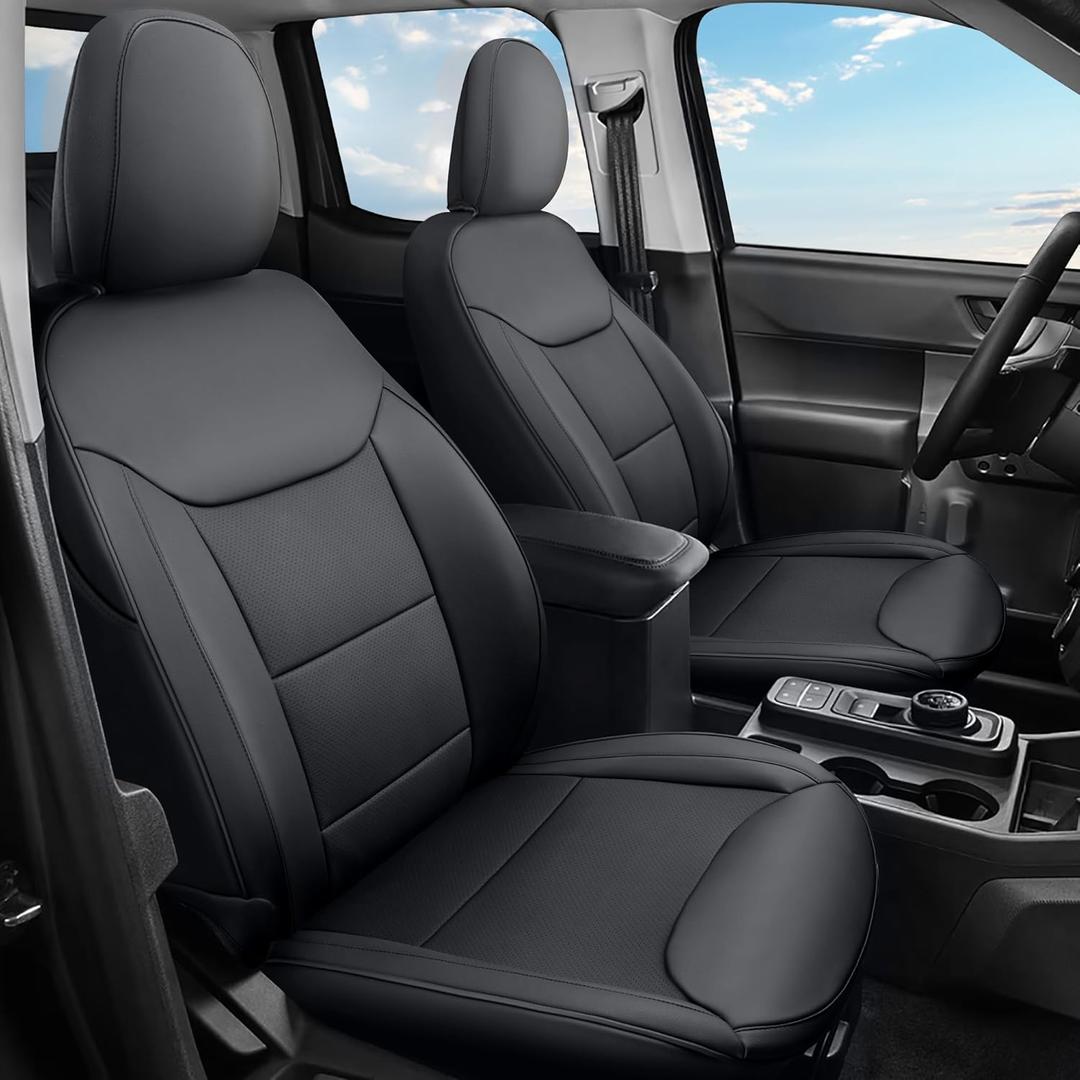 GIANT PANDA Customized Full Set Car Seat Covers for Ford Maverick 5-Seat XL, XLT, Lariat 2022 2023 2024 2025, Faux Leather (Black)