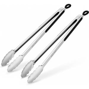 Grill Tongs, 17 Inch Extra Long BBQ Tongs, Premium Stainless Steel Metal Tongs for Cooking, Grilling, Charcoal, Barbecue/BBQ, Buffet (17", 2PCS)