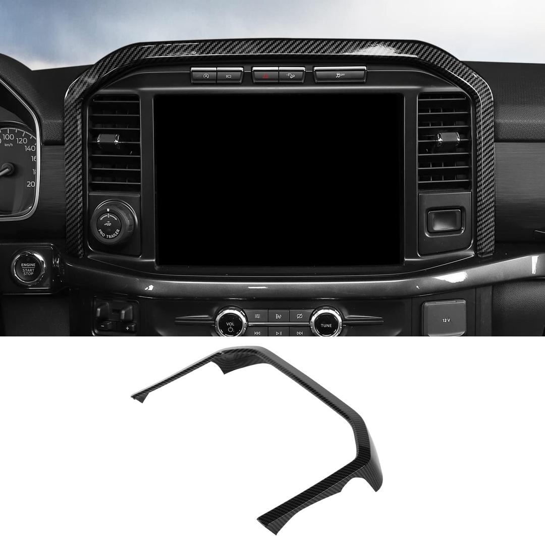 Jimen Compatible with Ford F150 2021-2023, Center Console Navigation Cover Trim Frame (Carbon Fiber)