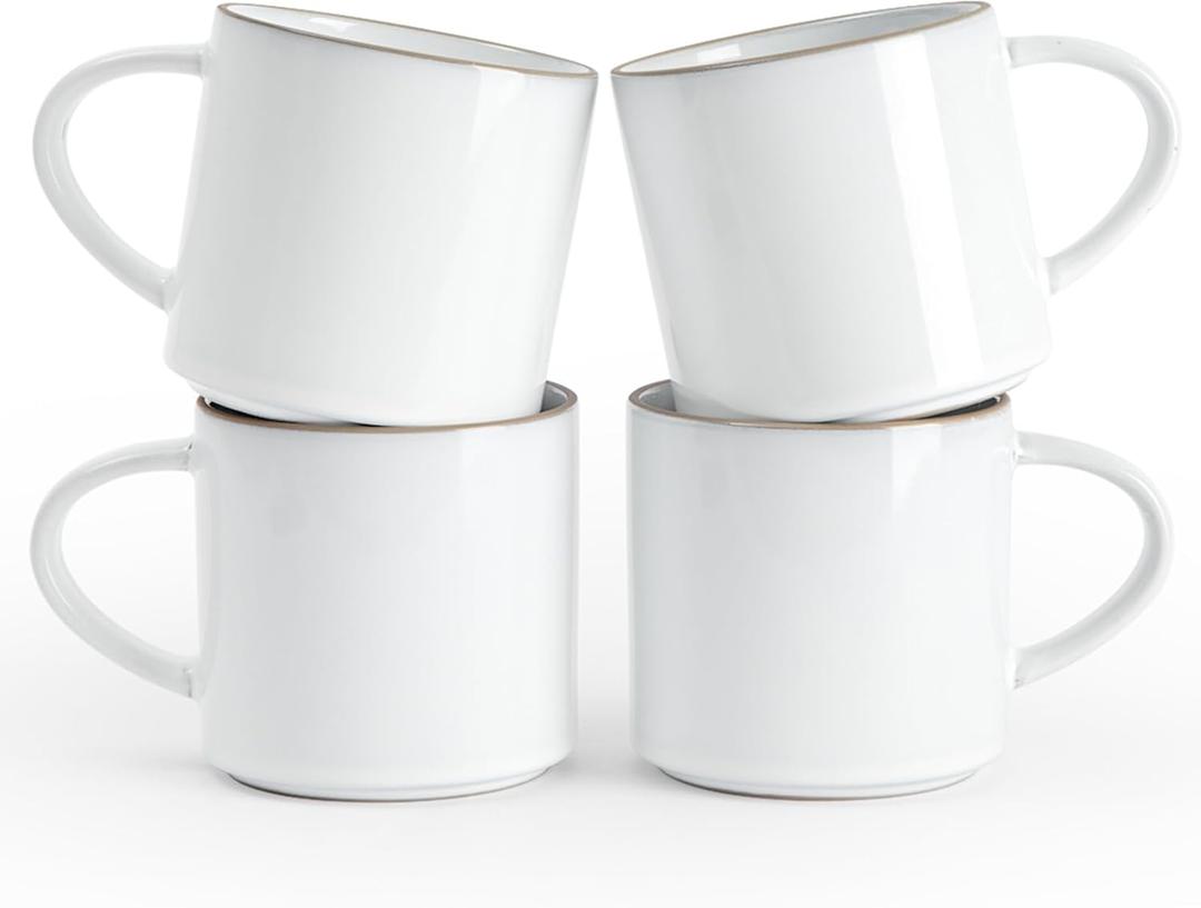 famiware Nature Coffee Mugs Set of 4, 14 oz Coffee Mug Set, Coffee Cups with Handle for Coffee, Tea, Cocoa and Milk, Microwave and Dishwasher Safe, Snowy White