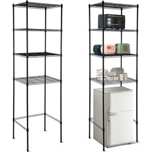 Huwena 4 Tier Mini Fridge Stand with Storage for Dorm Microwave Stand Over Mini Fridge Storage Shelf Adjustable Height Organizer for College Rooms Kitchen Pantry(Black), 77.56 x 24.02 x 18.11 inches