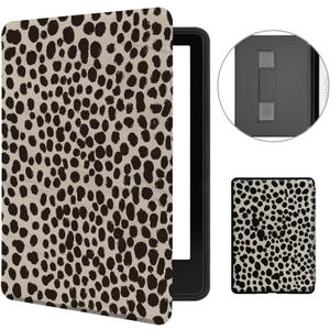 MOROCK Case for All-New 6" Kindle(11th Generation,2024/2022 Release, Model No.RS23CV/C2V2L3), Slim and Lightweight PU Leather Cover with Hand Strap, Auto Wake/Sleep, Khaki Leopard Print