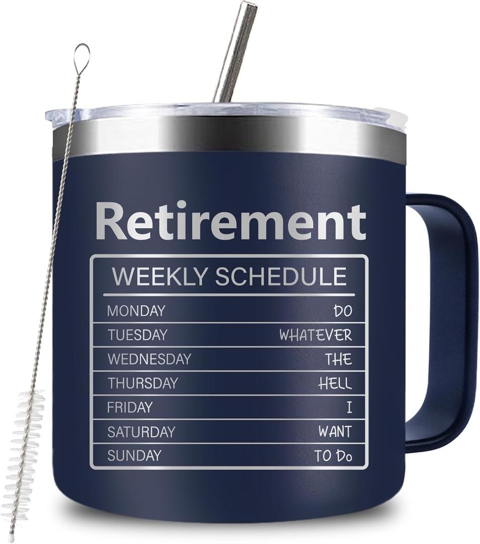 Happy Retirement Gifts for Men,14 Oz Funny Retirement Coffee Mug for Coworkers, Dad, Retired People, Friends, Teachers, Doctors, Boss, Dad, Funny Mug Xmas Present with Lids, Navy Blue