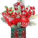 Small Christmas Tree Tabletop Artificial Mini Christmas Tree Decorations with Holiday Ornaments Red Berry Pine Cone Greenery for Home Indoor Fireplace Mantel Xmas Decor (Large-Square-Red)