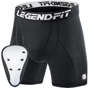 Youth Boys Football Baseball Compression Shorts w/Cup Protector Athletic Sliding Underwear Lacrosse Cricket (Medium, Black)