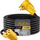 Suplevel 25ft EV Charger Adapter Cord Compatible with NEMA 14-30P to 14-50R, 30 Amp 4 Prong Dryer Male to 50 Amp 4 Prong EV RV Female for Level 2 or Telsa Charging RV Camper, ETL Listed