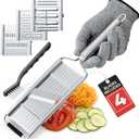 Gramercy Handheld Mandoline Slicer for Kitchen - Stainless Steel Veggie & Fruit Slicer with 4 Blades - Slicer, Julienne & Grater; Cut Resistant Safety Glove & Cleaning Brush Included; Dishwasher Safe