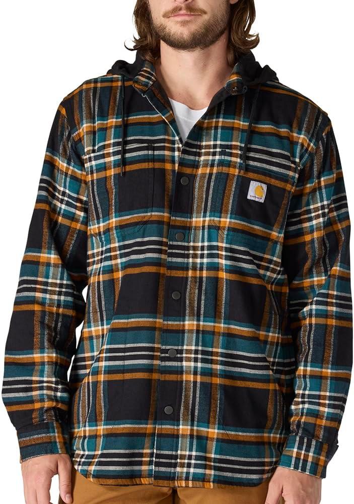Carhartt Men's Rugged Flex Relaxed Fit Flannel Fleece Lined Hooded Shirt Jac, L
