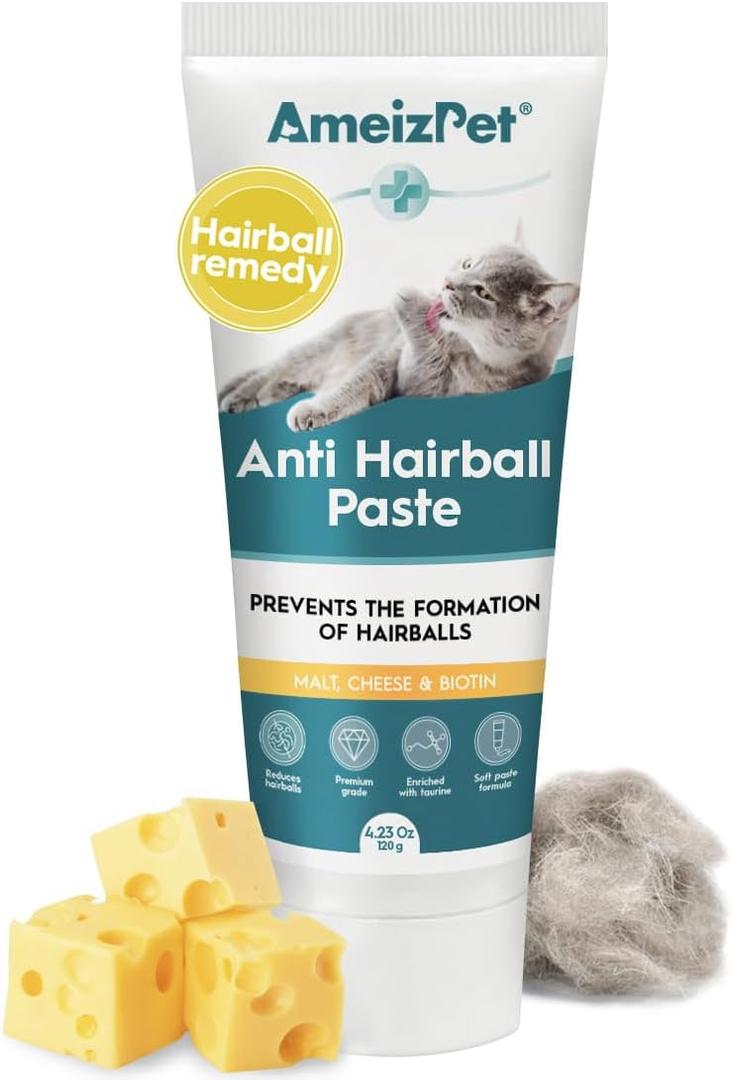 2 x AmeizPet Hairball Remedy for Cats, Anti-Hairball Paste for Pet Fur, Treatment for Long & Short Fur Cats, 4.23 Oz (120g), BB Date: 10/24/27