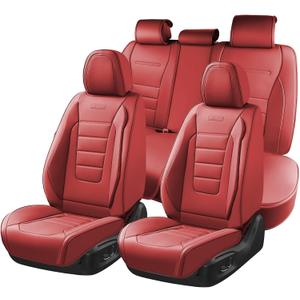 Coverado Car Seat Covers Full Set, Nappa Leather Seat Covers for Cars, Car Seat Protector Car Seat Cushion, Front and Back Seat Protectors Cushions Universal Fit for Most Cars Vehicles(Red)