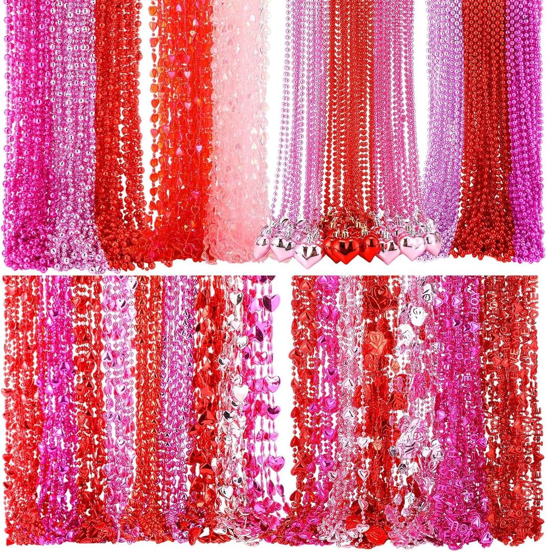 Ecally 480 Pcs Valentine's Day Heart Shaped Bead Necklace Bulk Pink Red Heart Bachelorette Party Necklaces for Valentine's Day Accessories Bachelorette Party Favors Decorations Gift, 11 Styles