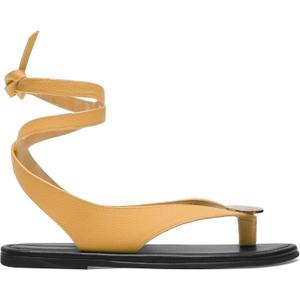 Strap Flip Flop Flat Sandals for Women with Metal Circular Ankle Strappy Ladies Fashion Cute Summer Thong Sandals Dressy. (5, Yellow-1)