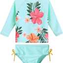 HUAANIUE Baby/Toddler Girls 2 Piece Rash Guard Long Sleeve Swimsuit Set (6-12 Months, Aqua)