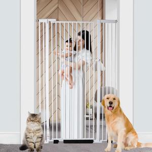55.1 inch Extra Tall Pet Gate Baby Gate, Extra Wide Adjustable 29.92"-43", Pressure Mounted Walk Through Swing Safety Dog Gate for Stairs, Doorways, Kitchen, 1.37" Narrow Bar Spacing,White