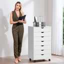 7 Drawer Chest, Storage Cabinet Dressers with Wheels, Dressers Storage Cabinets, Dresser Mobile Cabinet with Wheels, Room Organizer, Small Drawers Wood Organization Furniture for Office, Home, White, 15.8"D x 18.7"W x 34.3"H