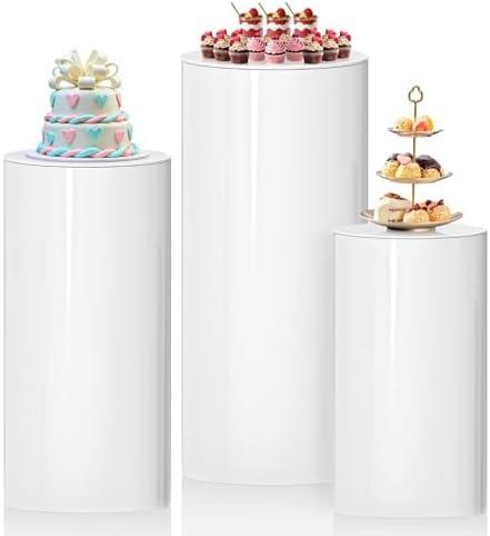 DOOMOOK 3Pcs Cylinder Pedestal Stands, White Round Pedestal Display Plinth Pillars for Wedding Ceremony Birthday Parties Art Decor