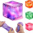 3 x Ice Cube Squishy Toys, Sensory Fidget Toy for Adults Kids | Squeeze Squishies Cube Stress Balls for Anxiety Class Prizes Party Favors Gifts Stocking Stuffers-Purple