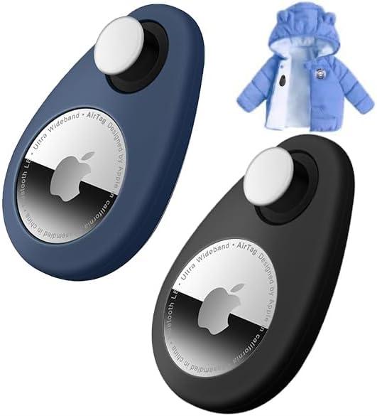Holder for Kids Baby Toddler Hidden 2 Pack GPS Tracker Case, Anti-Removal Silicone Case with Safety Pins, Suitable for Children, Elderly, Pets, Backpack, Luggage (Black+Blue)
