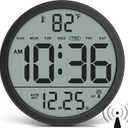WallarGe Atomic Wall Clock - Never Needs Setting, Digital Wall Clock Battery Operated with Date, Temp, DST, Self-Setting Time, Easy to Read 8 Inch Display for Bedroom, Living Room, Home, Office