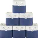 11x11 Cube Storage Bins, 6 Pack Foldable Fabric Organizer Bins with Rope Handles, Storage Cubes for Bedroom, Living Room, Clothes and Toys, Shelves and Closet (White & Blue)