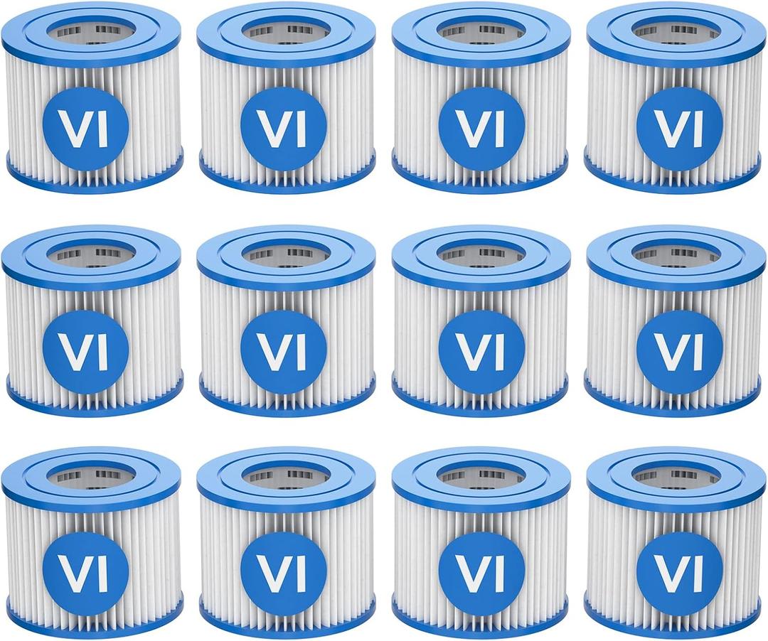 Summer&Kiss 12 Pack Hot Tub Filter Type VI Spa Filters Cartridge Compatible with Most Inflatable Hot Tub, Pool Filters Accessories Replacement for Above Ground Swimming Pools (12 Pcs - 4.1*4.1*3.2in)