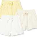 Amazon Essentials Girls and Toddlers' Cotton Pull-On Shorts, Pack of 3 (4T, Oatmeal Heather/Pastel Yellow/White)
