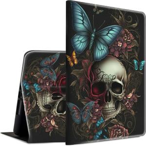 Case for All-New Kindle Fire HD 10 & 10 Plus Tablet 11th Generation 2021 Release Lightweight Smart Case Adjustable Stand Protective Cover with Auto Wake/Sleep - Blue Butterfly Skull