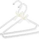 Threan Pearl Beaded Clothes Hanger Mini Pearl Beads Small Metal Clothes Hangers with Ribbon Standard for Kids Baby Children Pet Dog(White, 2 Pcs)