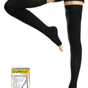 Beister 1 Pair Medical Open Toe Thigh High Compression Stockings with Silicone Band for Women & Men, Firm 20-30 mmHg Graduated Support for Varicose Veins, Edema, Flight
