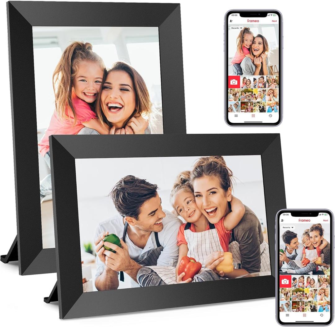 BIGASUO Digital Picture Frame, 10.1" Frameo Digital Frame WiFi with 32GB Memory, 1280x800 IPS Touch Screen, Send Photos/Videos from Your Phone Anywhere, Photo Gifts for Parents and Grandparents 2 Pack