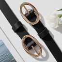 Women's Faux Leather Belt, Vintage Gold Oval Buckle Vegan Leather Waist Belt for Jeans Dresses (Fits 30-40 Inch) (Black, S)
