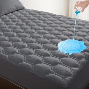 Waterproof Mattress Pad Full Size, Breathable Mattress Protector with 6-16 Deep Pocket, Gray
