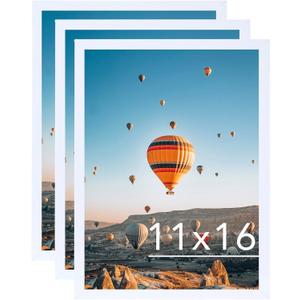 JCJMY 11x16 White Picture Frame Set of 3, Horizontal and Vertical Formats for Wall Hanging, 11 x 16 Wall Gallery Poster Photo Frames with Durable Shatter Resistant Plexiglass, 3 Pack, White
