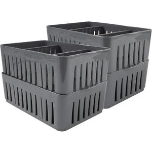 Simplify 4 Pack 3 Compartment Stackable Bin with Adjustable Dividers | Drawer Organizer | Storage Basket | Good for Office | Desk Supplies | Dorm | Bathroom | Accessories | Make Up | Grey