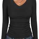 ANRABESS Long Sleeve Shirts for Women V Neck Ribbed Knit Fitted Fall Basic Tshirts Going Out Tops S