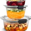 Rubbermaid Brilliance Glass Round Leak-Proof 6-Piece Set Food Storage Containers, Food Containers with Lids, Meal Prep Containers, Assorted Sizes