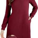 JOYSHAPER Women's Knit Dress with Long Puff Sleeves for Women Fall Dress Winter Dress Casual Long Tunic Dress with Pockets, M 