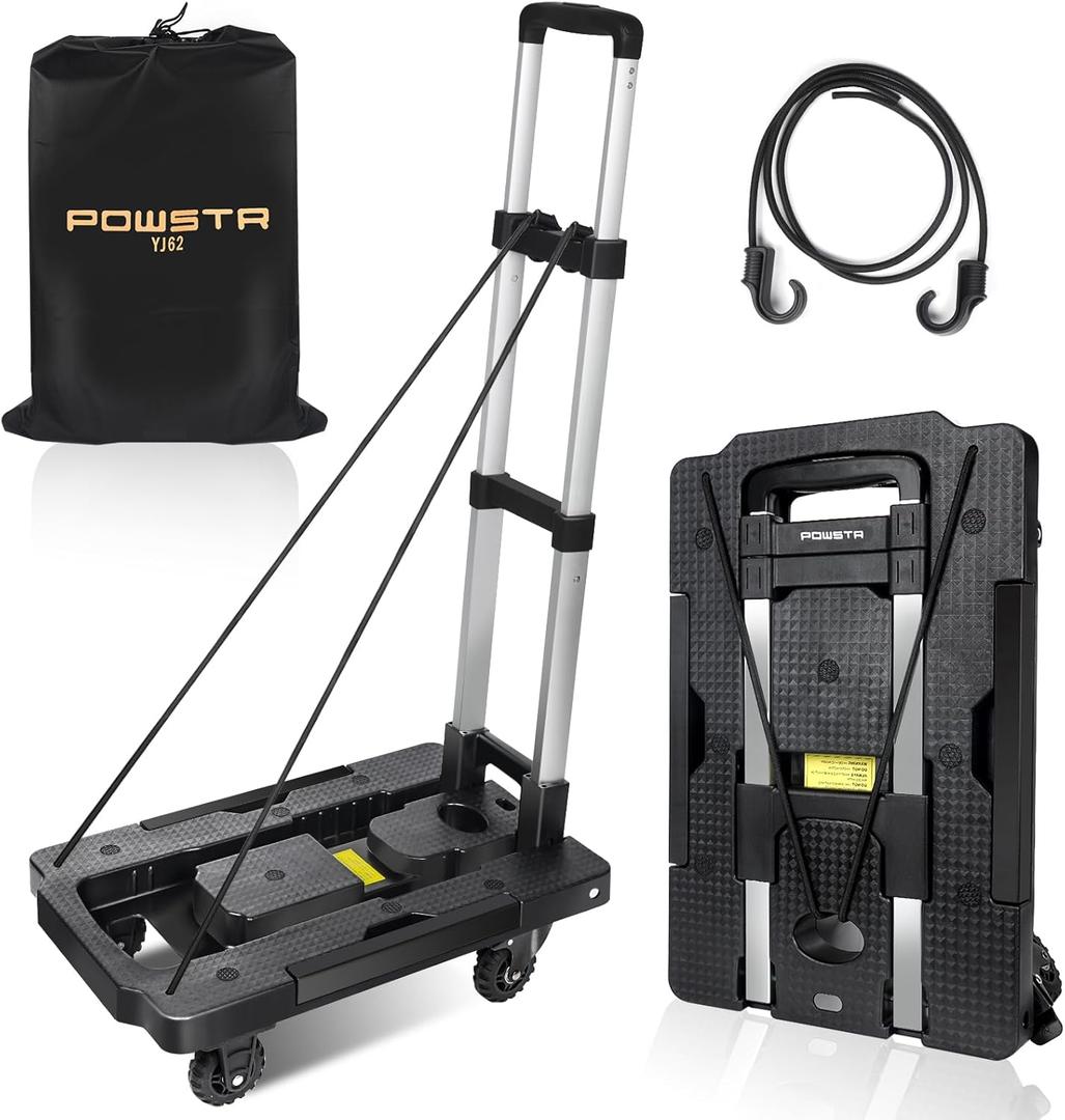 Folding Hand Truck,500lbs Foldable Moving Dolly Cart,Luggage Cart with 5 Wheels & Brakes,Portable Hand Cart Collapsible Dolly with Adjustable Handle & 2 Ropes for Travel Shopping Airport Office (5 Wheels-s)
