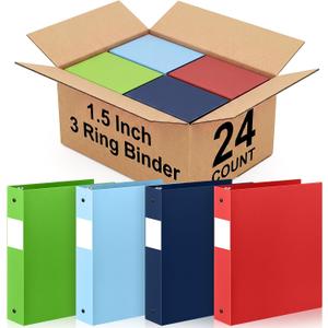 Henoyso 24 Pcs 1.5 Inch 3 Ring Plastic Binder Bulk,Soft Colors
