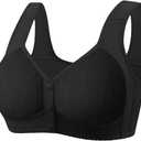 Daisy Lace Bras for Women Front Closure No Underwire Comfort Senior Wireless Snap Closing Bra (Z Black)