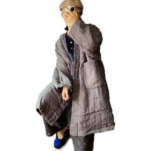NFYM Women's Quilted Knee Length Coat Open Front Kimono Style Jacket Handmade Threading Outwear for Winter (Grey, One Size)
